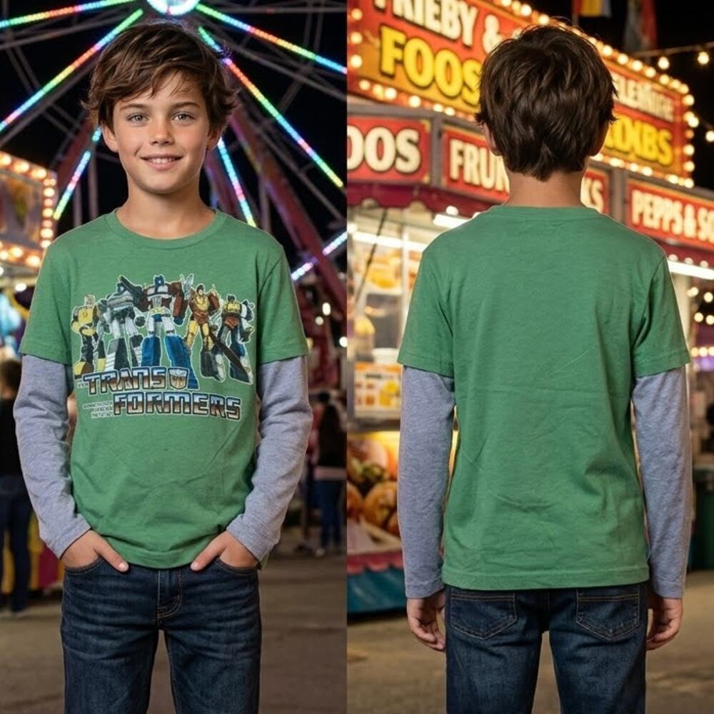 Transformers Universe 2011 Shirt Boys M Green Long Sleeve Tee 34 Chest